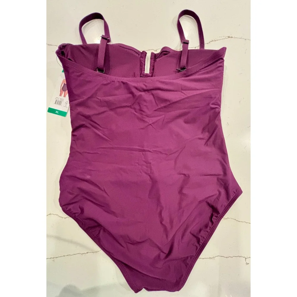 DKNY size XL One Piece Swimsuit Womens Purple convertible strapless - Picture 3 of 3